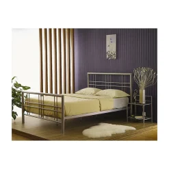 Lit PAXOS 160x200 cm en métal coloris gris argenté avec sommier.>Meublorama Hot