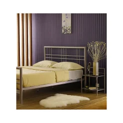 Lit PAXOS 160x200 cm en métal coloris gris argenté avec sommier.><noscript><img width=