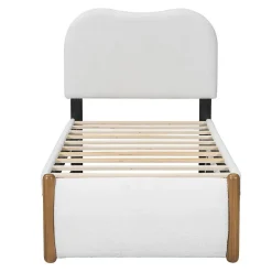Lit plat rembourré 90 x 200 cm avec roulettes, blanc, noir>Blackcolors Outlet