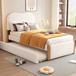 Lit plat rembourré 90 x 200 cm avec roulettes, blanc, noir>Blackcolors Outlet