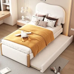 Lit plat rembourré 90 x 200 cm avec roulettes, blanc, noir><noscript><img width=