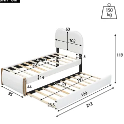 Gutent Lit plat rembourré 90 x 200 cm, avec lit gigogne, moelleux, blanc* Lit Gigogne
