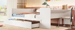 Lit Plat 140x200cm, Bureau, 2 Tiroirs, Pin + Panneau, Sans Matelas, Blanc>Fortuna lai Clearance