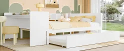 Fortuna lai Lit Plat 140x200cm, Bureau, Lit Escamotable, 2 Tiroirs, Pin + Panneau, Blanc*Enfant Lit Enfant