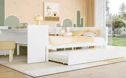 Fortuna lai Lit Plat 140x200cm, Bureau, Lit Escamotable, 2 Tiroirs, Pin + Panneau, Blanc*Enfant Lit Enfant