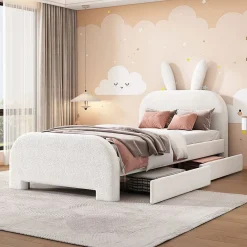Blackcolors Lit Plat 90x200cm Laine Mouton Forme Lapin Blanc* Lit Avec Rangement