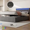 Lit Plat 160x200cm, Rembourré, LED Ambiant, USB, Grande Capacité de Rangement, Blanc>Fortuna lai Online