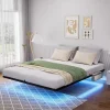 Lit plateforme métal 160x200 cm, style japonais, LED, sans tête de lit - noir>Blackcolors Sale