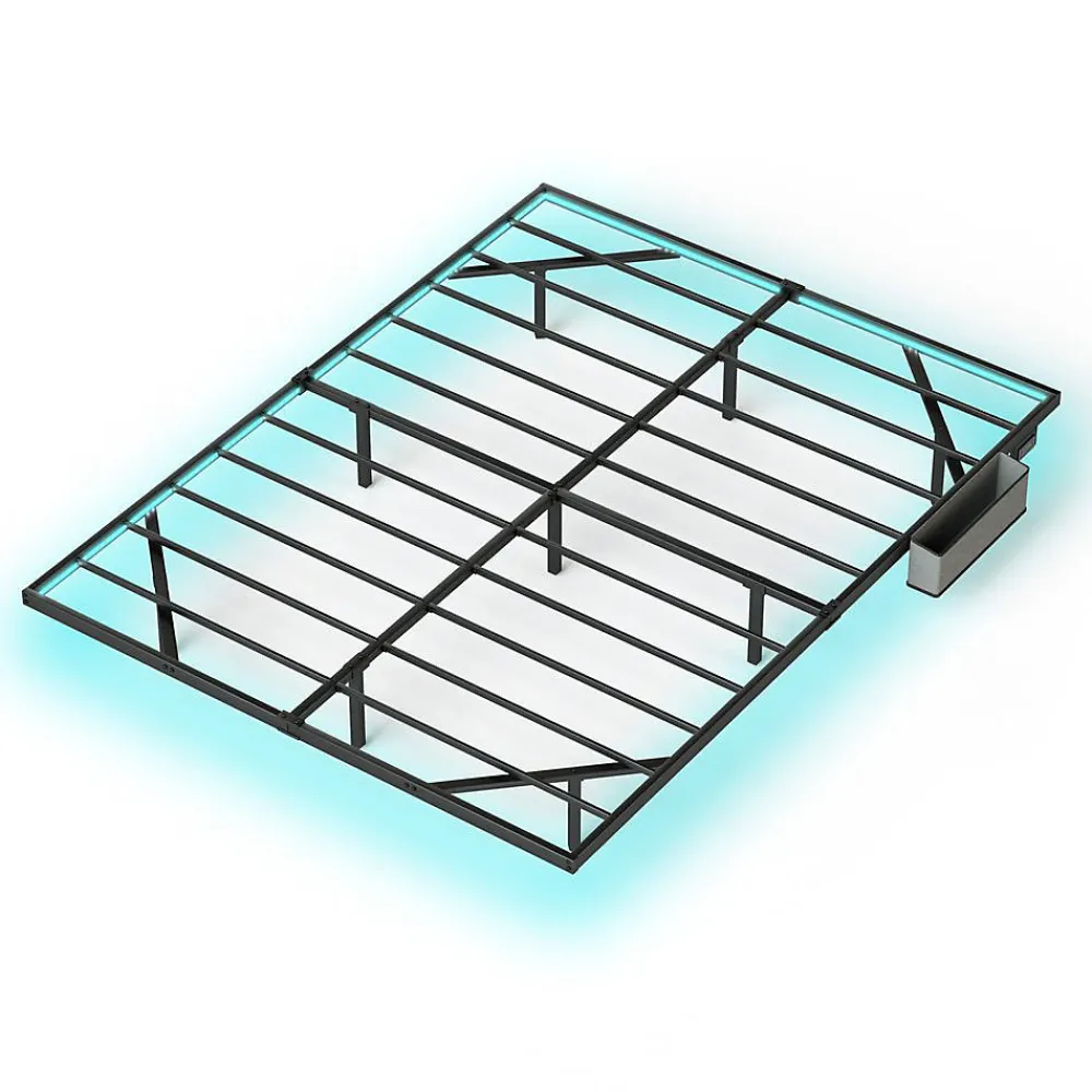 Lit plateforme métal 160x200 cm, style japonais, LED, sans tête de lit - noir>Blackcolors Sale