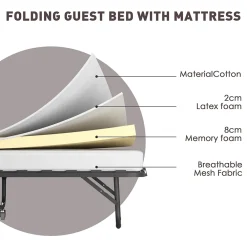 Teeno Lit Pliant 90x190 CM avec Matelas de 10cm, Lit Pliable 1 Personne Adulte, 4 roulettes, 2 Min Assembler*Enfant Lit Enfant