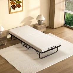 Teeno Lit Pliant 90x190 CM avec Matelas de 10cm, Lit Pliable 1 Personne Adulte, 4 roulettes, 2 Min Assembler*Enfant Lit Enfant