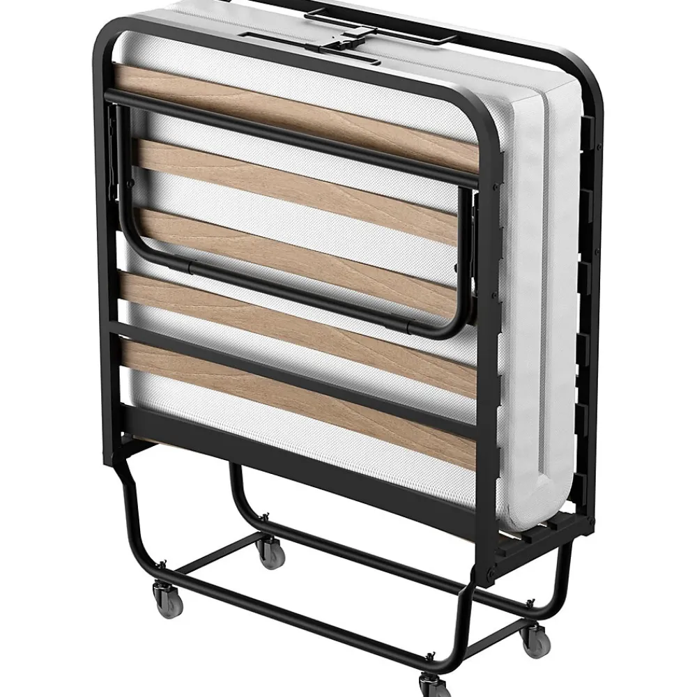 Teeno Lit Pliant 90x190 CM avec Matelas de 10cm, Lit Pliable 1 Personne Adulte, 4 roulettes, 2 Min Assembler*Enfant Lit Enfant