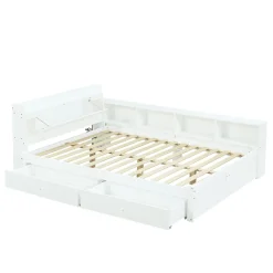 Fortuna lai Lit Polster 140x200 cm avec rangement latéral, 2 lampes, prise USB, bois blanc, moderne*Enfant Lit Enfant