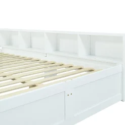 Fortuna lai Lit Polster 140x200 cm avec rangement latéral, 2 lampes, prise USB, bois blanc, moderne*Enfant Lit Enfant