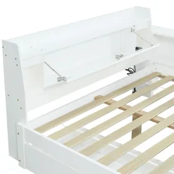 Fortuna lai Lit Polster 140x200 cm avec rangement latéral, 2 lampes, prise USB, bois blanc, moderne*Enfant Lit Enfant