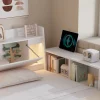 Fortuna lai Lit Polster 90x200 cm avec rangement latéral, 2 lampes, prise USB, bois blanc, design pratique*Enfant Lit Enfant