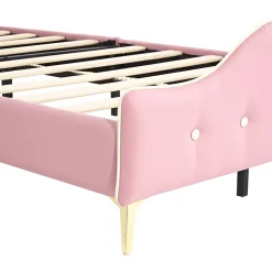 Lit Polster 90x200 cm, tête couronne, LED, cadre métal, rose,blanc><noscript><img width=
