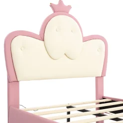 Lit Polster 90x200 cm, tête couronne, LED, cadre métal, rose,blanc><noscript><img width=