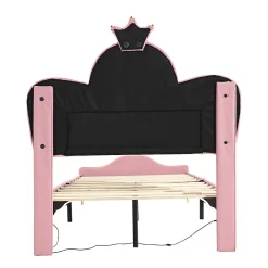 Lit Polster 90x200 cm, tête couronne, LED, cadre métal, rose,blanc><noscript><img width=