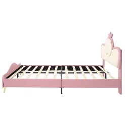 Lit Polster 90x200 cm, tête couronne, LED, cadre métal, rose,blanc><noscript><img width=