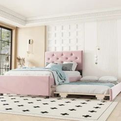 Lit Polster 90x200cm, Avec Tiroirs, Samt, Design Minimaliste, Rose>Fortuna lai Best