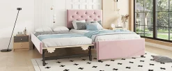 Lit Polster 90x200cm, Avec Tiroirs, Samt, Design Minimaliste, Rose>Fortuna lai Best