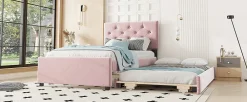 Lit Polster 90x200cm, Avec Tiroirs, Samt, Design Minimaliste, Rose><noscript><img width=