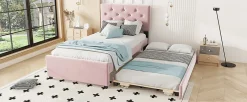 Lit Polster 90x200cm, Avec Tiroirs, Samt, Design Minimaliste, Rose><noscript><img width=