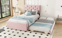 Lit Polster 90x200cm, Avec Tiroirs, Samt, Design Minimaliste, Rose><noscript><img width=