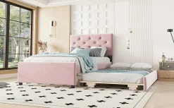 Lit Polster 90x200cm, Avec Tiroirs, Samt, Design Minimaliste, Rose><noscript><img width=
