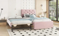 Lit Polster 90x200cm, Avec Tiroirs, Samt, Design Minimaliste, Rose><noscript><img width=