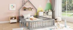 Lit Polster 140x190cm, Lit Enfant, Maison, Tête Réglable, Pin, Gris><noscript><img width=