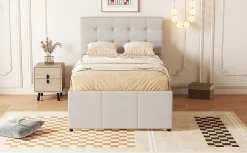 Fortuna lai Lit Polster 90x200cm, Lit Familial, Tiroirs, Lit Escamotable, Tête Réglable, Beige*Enfant Lit Enfant