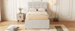 Fortuna lai Lit Polster 90x200cm, Lit Familial, Tiroirs, Lit Escamotable, Tête Réglable, Beige*Enfant Lit Enfant