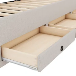 Fortuna lai Lit Polster 90x200cm, Lit Familial, Tiroirs, Lit Escamotable, Tête Réglable, Beige*Enfant Lit Enfant
