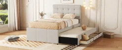 Fortuna lai Lit Polster 90x200cm, Lit Familial, Tiroirs, Lit Escamotable, Tête Réglable, Beige*Enfant Lit Enfant