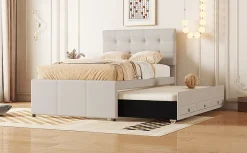 Fortuna lai Lit Polster 90x200cm, Lit Familial, Tiroirs, Lit Escamotable, Tête Réglable, Beige*Enfant Lit Enfant