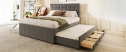 Lit Polster 140x200cm, Lit Familial, Tête Réglable, Grand Rangement, Gris>Fortuna lai Online