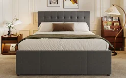 Lit Polster 140x200cm, Lit Familial, Tête Réglable, Grand Rangement, Gris><noscript><img width=