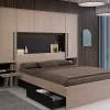 Lit pont 160 x 200 cm avec rangements - Avec LEDs - Coloris : Naturel et noir - VELONA>Vente-unique