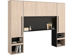 Lit pont 160 x 200 cm avec rangements - Avec LEDs - Coloris : Naturel et noir - VELONA><noscript><img width=