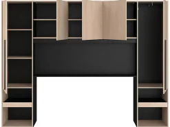Lit pont 160 x 200 cm avec rangements - Avec LEDs - Coloris : Naturel et noir - VELONA><noscript><img width=