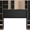 Vente-unique Lit pont 160 x 200 cm avec rangements - Avec LEDs - Coloris : Naturel et noir + Sommier + Matelas - VELONA* Lit Avec Rangement