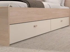 Vente-unique Lit pont 160 x 200 cm avec rangements - Avec LEDs - Coloris : Beige et naturel + Sommier + Matelas - DOMELITO* Lit Avec Rangement