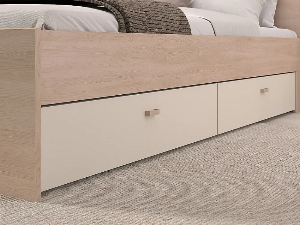 Vente-unique Lit pont 160 x 200 cm avec rangements - Avec LEDs - Coloris : Beige et naturel - DOMELITO* Lit Avec Rangement