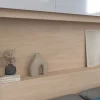 Vente-unique Lit pont 160 x 200 cm avec rangements - avec LEDs - Coloris : Naturel et blanc brillant + Sommier + Matelas - VELONA* Lit Avec Rangement