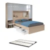Lit pont 140 x 190 cm avec rangements - avec LEDs - Coloris : Naturel et blanc brillant + Sommier - VELONA>Vente-unique Sale
