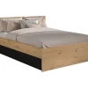 Vente-unique Lit pont 140 x 190/200 cm avec rangements - Avec LEDs - Coloris : Naturel et noir + Sommier + Matelas - VARLY* Lit Avec Rangement