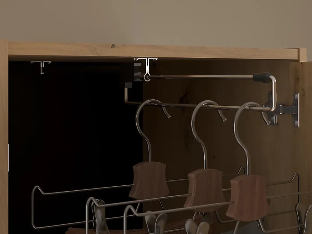 Vente-unique Lit pont 140 x 190/200 cm avec rangements - Avec LEDs - Coloris : Naturel et noir + Sommier + Matelas - VARLY* Lit Avec Rangement