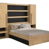 Lit pont 160 x 200 cm avec rangements - Avec LEDs - Coloris : Naturel et noir - VARLY>Vente-unique Outlet